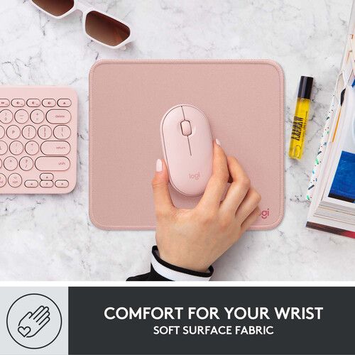 Logitech Studio Series Mouse Pad, Anti-Slip Rubber Base, Spill-Resistant, Polyester Surface, Double-Flat Stitching...(Darker Rose)