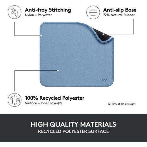Logitech Studio Series Mouse Pad, Anti-Slip Rubber Base, Spill-Resistant,  Polyester Surface, Double-Flat Stitching...(Blue Gray)