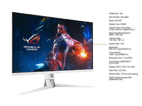 ASUS ROG Swift 32" 1440P Gaming Monitor (PG329Q-W) - White, QHD (2560 x 1440), Fast IPS, 175Hz, 1ms, G-sync Compatible, Eye Care, DisplayPort, HDMI, USB, Display...