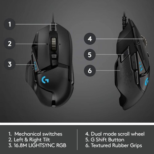 Logitech G502 HERO High Performance Wired Gaming Mouse, HERO 25K Sensor, 25,600 DPI, RGB, Adjustable Weights, 11 Programmable Buttons, On-Board Memory, PC / Mac...