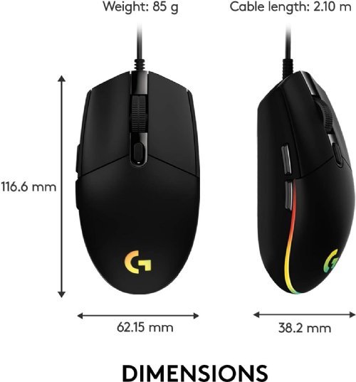 Logitech G203 2nd Gen Wired Gaming Mouse, 8,000 DPI, Rainbow Optical Effect LIGHTSYNC RGB, 6 Programmable Buttons, On-Board Memory, Screen Mapping, PC/Mac Computer...