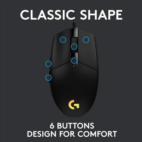 Logitech G203 2nd Gen Wired Gaming Mouse, 8,000 DPI, Rainbow Optical Effect LIGHTSYNC RGB, 6 Programmable Buttons, On-Board Memory, Screen Mapping, PC/Mac Computer...