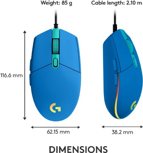 Logitech G203 2nd Gen Wired Gaming Mouse, 8,000 DPI, Rainbow Optical Effect LIGHTSYNC RGB, 6 Programmable Buttons, On-Board Memory, Screen Mapping, PC/Mac ...