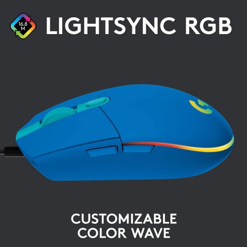 Logitech G203 2nd Gen Wired Gaming Mouse, 8,000 DPI, Rainbow Optical Effect LIGHTSYNC RGB, 6 Programmable Buttons, On-Board Memory, Screen Mapping, PC/Mac ...