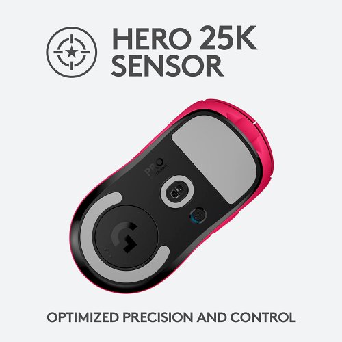 Logitech G PRO X SUPERLIGHT Wireless Gaming Mouse, Ultra-Lightweight, HERO 25K Sensor, 25,600 DPI, 5 Programmable Buttons, Long Battery Life, Compatible with PC - Magenta