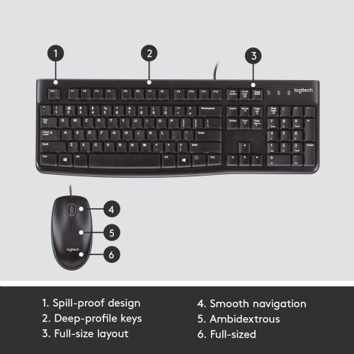 Logitech MK120 Wired Keyboard and Mouse Combo for Windows, Optical Wired Mouse, Full-Size Keyboard, USB Plug-and-Play, Compatible with PC, Laptop - Black...