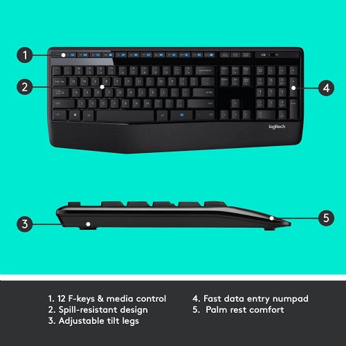 Logitech MK345 Wireless Combo Full-Sized Keyboard with Palm Rest and Comfortable Right-Handed Mouse, 2.4 GHz Wireless USB Receiver, Compatible with PC, Laptop...(920-006481)