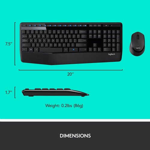 Logitech MK345 Wireless Combo Full-Sized Keyboard with Palm Rest and Comfortable Right-Handed Mouse, 2.4 GHz Wireless USB Receiver, Compatible with PC, Laptop...(920-006481)