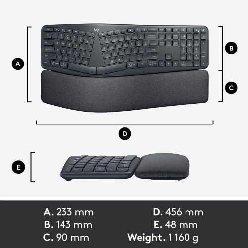 Logitech ERGO K860 Wireless Split Ergonomic Keyboard, Bluetooth 5.0 LE Connection, Molded Convex Curve with Split Key, Full-Size Layout with Integrated Numpad...(920-009166)