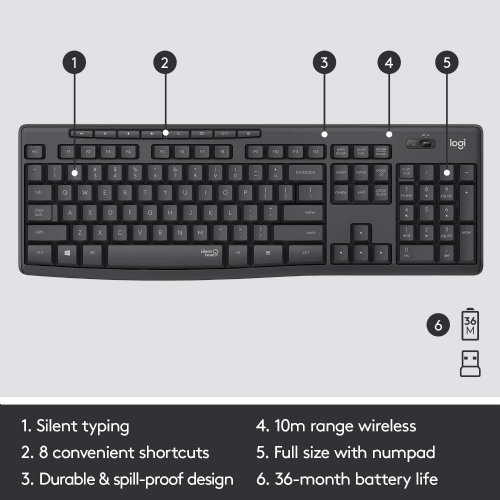 Logitech MK295 Wireless Mouse & Keyboard Combo - Graphite - SilentTouch Technology, Full Numpad, Advanced Optical Tracking, Lag-Free Wireless, 90% Less Noise...