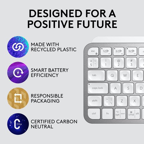 Logitech MX Keys Mini for Mac Minimalist Wireless Illuminated Keyboard, Compact, Bluetooth, Backlit Keys, USB-C, Metal Build, Compatible with MacBook Pro... (Pale Grey)