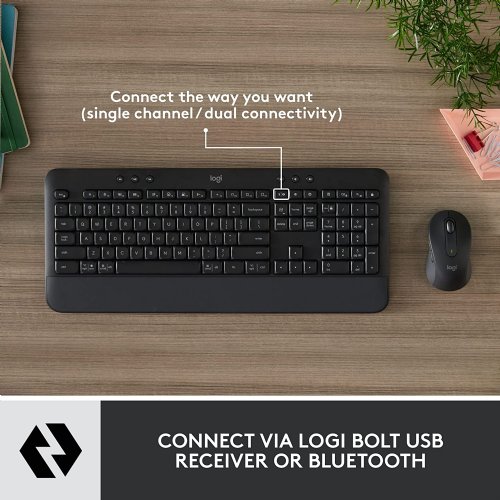 Logitech Signature MK650 Combo for Business Wireless Mouse and Keyboard Combo - USB Plunger Wireless Bluetooth/RF Keyboard - 118 Key - French - Graphite - ...