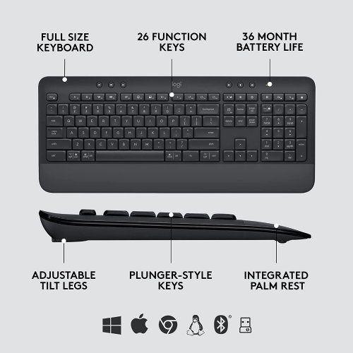 Logitech Signature MK650 Combo for Business Wireless Mouse and Keyboard Combo - USB Plunger Wireless Bluetooth/RF Keyboard - 118 Key - French - Graphite - ...