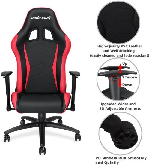 Anda Seat AXE Series Gaming Chair, 2D armrest, 60mm PU covered caster, 1.85 kg Black aluminum feet, 160 degree recliner, 20mm, 2.0 Steel.50/65 Foam Softness.Memory Foam Pillow...