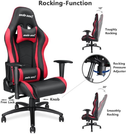 Anda Seat AXE Series Gaming Chair, 2D armrest, 60mm PU covered caster, 1.85 kg Black aluminum feet, 160 degree recliner, 20mm, 2.0 Steel.50/65 Foam Softness.Memory Foam Pillow...