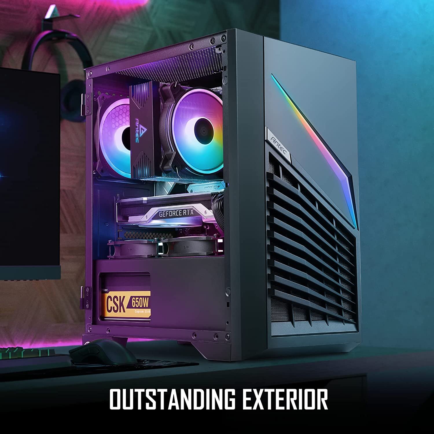 Antec Dark Phantom Series DP31 Minitower MATX Gaming PC Case...