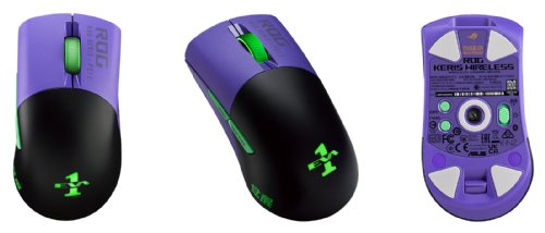 ASUS ROG Keris Wireless EVA Edition Gaming Mouse, Tri-mode connectivity (2.4GHz RF, Bluetooth, Wired), 16000 DPI sensor, 7 programmable buttons, PBT, hot-s...