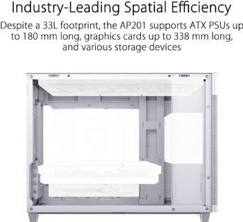 ASUS Prime AP201 White Micro ATX PC Case Tempered Glass Edition, Supports Graphics Cards up to 338mm, 360mm Coolers, & ATX PSUs, Tool-Free Side Panels, Tempered Glass ...