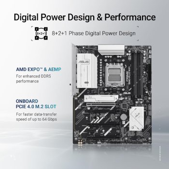ASUS Prime B840-PLUS WiFi AMD AM5 B840 ATX Motherboard, Advanced AI Ready, DDR5, PCIe 4.0, 3X M.2, Wi-Fi 6E, 2.5Gb LAN, DisplayPort