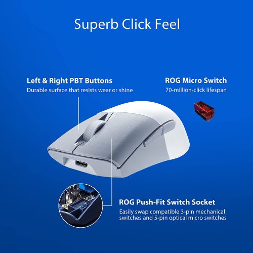 Asus ROG Keris Wireless AimPoint Gaming Mouse, Tri-mode connectivity (2.4GHz RF, Bluetooth, Wired), 36000 DPI sensor, 5 programmable buttons, ROG SpeedNova...