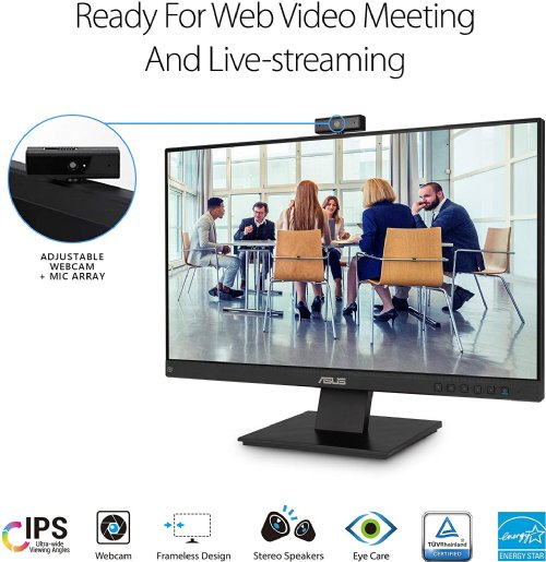 ASUS 23.8" 1080P Video Conferencing Monitor, Full HD, IPS, Built-in Adjustable 2MP Webcam, AI Noise-canceling Mic, Speakers, Eye Care, DisplayPort, HDMI, Wall Mountable...