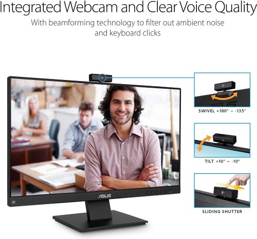 ASUS 23.8" 1080P Video Conferencing Monitor, Full HD, IPS, Built-in Adjustable 2MP Webcam, AI Noise-canceling Mic, Speakers, Eye Care, DisplayPort, HDMI, Wall Mountable...