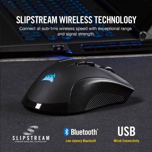 Corsair IRONCLAW RGB Wireless, Rechargeable Gaming Mouse with SLISPSTREAM Wireless Technology, Black, Backlit RGB LED, 18000 DPI, Optical... (CH-9317011-NA)