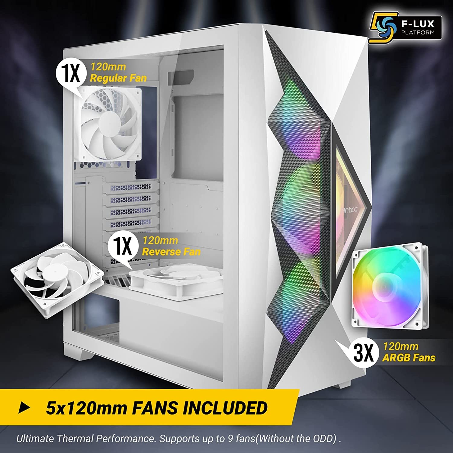 Antec Dark League DF800 FLUX White, Mid Tower ATX Gaming Case, FLUX  Platform, 5 x 120mm Fans Included, ARGB & PWM Fan Controller, Tempered  Glass Side