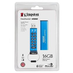Kingston 16GB Keypad USB 3.0 DT2000, 256bit AES Hardware Encrypted (DT2000/16GB) ...