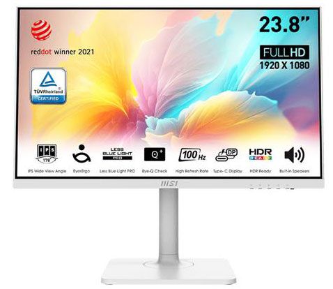 MSI 24" Modern MD2412PW FHD IPS Office Monitor, 100 Hz Refresh Rate, Tilt, Swivel, Height and Pivot, 1 x HDMI (1.4); 1 x Type C, DisplayPort, White... 