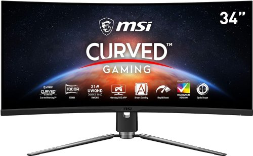 MSI MPG ARTYMIS 343CQR, 34" Gaming Monitor, 3440 x 1440 (UWQHD), VA Panel, 165Hz, FreeSync Premium, HDR 400, HDMI, Displayport, USB C, Tilt, Swivel, Height Adjustable...