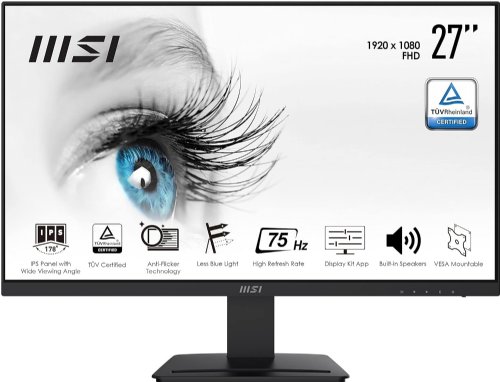 MSI 27" IPS FHD (1920 x 1080) Non-Glare Monitor, with Super Narrow Bezel, 75Hz, 1ms, 16:9 with Tilt Stand (Pro MP273)