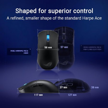 ASUS ROG Harpe Ace Mini Wireless Esports Gaming Mouse - Small Compact Design, Right-Handed, 49g Lightweight, Tri-Mode Connectivity, 36K DPI, up to 105Hr Battery, Pro-Approved ...