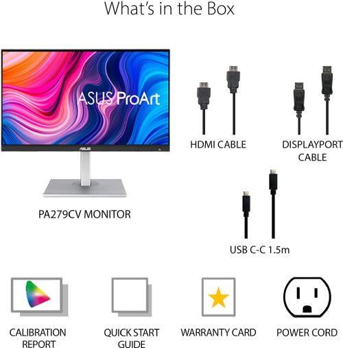 ASUS ProArt Display 23.8" Monitor, 1080P Full HD, 100% sRGB/Rec. 709, IPS, USB hub USB-C HDMI DisplayPort with Daisy-chaining, Calman Verified, Eye ...