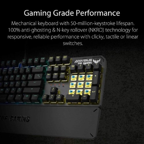 ASUS TUF Gaming K3 RGB mechanical keyboard (N-key rollover, combination media keys, USB 2.0 passthrough, aluminum-alloy top cover, wrist rest, eight programmabl...