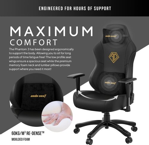 Anda Seat Phantom 3 Gaming Chair, PVC leather; a soft and smooth touch that rivals the texture of genuine leather, reclining office chair tilts 90~160 degree with angle lock ...