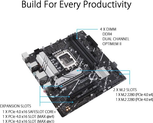 Asus Prime B760M-A - Motherboard - micro ATX - LGA1700 Socket - B760 Chipset - USB 3.2 Gen 1, USB 3.2 Gen 2, USB-C 3.2 Gen 1 - 2.5 Gigabit LAN - onboard gr...