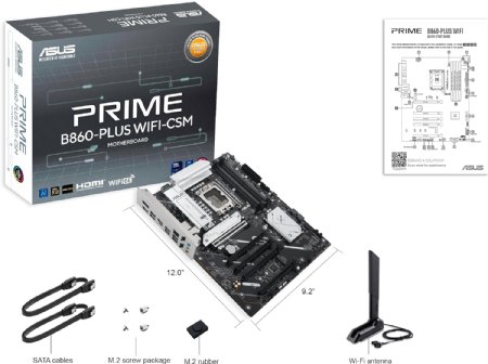 ASUS Prime B860-PLUS WiFi-CSM B860 LGA 1851 ATX Motherboard, Intel Core Ultra Series 2 Ready, Advanced AI, DDR5, PCIe 5.0, HDMI, USB 20Gbps Type-C, 2X M.2 ...