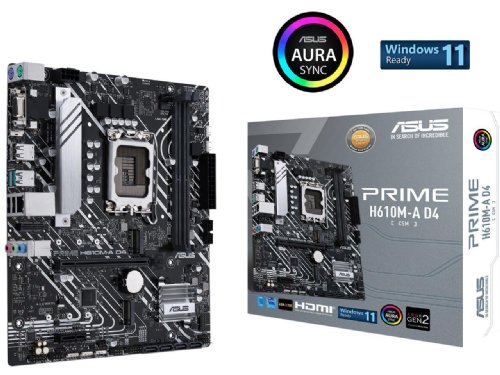 ASUS PRIME H610M-A D4-CSM LGA 1700(Intel 12th Gen) Micro-ATX Commercial motherboard (PCIe 4.0, DDR4, 2xM.2 slots, 1Gb LAN, rear USB 3.2 Gen 2 ports, DP/HDMI/D-Sub...