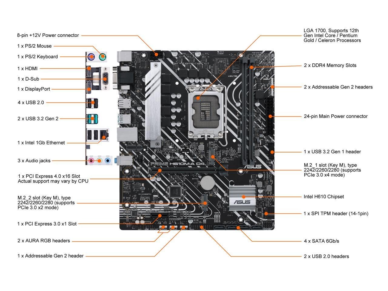 ASUS PRIME H610ME D4 LGA 1700(Intel 12th&13th Gen) mAT...(PRIME H610M