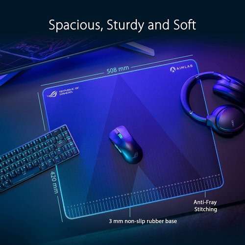 ASUS ROG Hone Ace Aim Lab Edition Gaming Mouse Pad, 508 X 420 x 3 mm, Large Size, Soft, Hybrid Cloth Material, Non-Slip Rubber Base, Esports & FPS Gaming, Black...