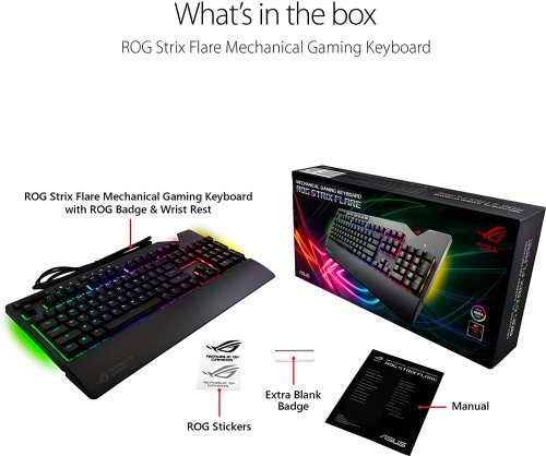 ASUS RGB Mechanical Gaming Keyboard - ROG Strix Flare (Cherry MX Blue Switches - CM SS) Aura Sync & SDK, Gaming Keyboard for PC, Customizable Badge, USB Pass-Through...