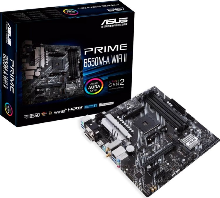 ASUS Prime B550M-A WiFi II AMD AM4 (3rd Gen Ryzen) Micro ATX motherboard (PCIe 4.0, WiFi 6, ECC memory, 1Gb LAN, HDMI 2.1/D-Sub, 4K@60HZ, Addressable Gen 2