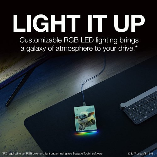 Seagate Grogu Drive Special Edition FireCuda External Hard Drive 2TB Officially-Licensed - 2.5 Inch USB 3.2 Gen 1 forced inspired Blue LED lighting with Rescue Services...(STKL2000404)