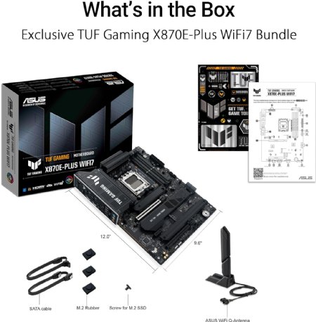 TUF Gaming X870E-PLUS WIFI7 AMD X870E ATX Motherboard with 16+2+1 80A Power Stages, DDR5 Support with AEMP, PCIe 5.0 x16 with PCIe Slot Q-Release Slim ...