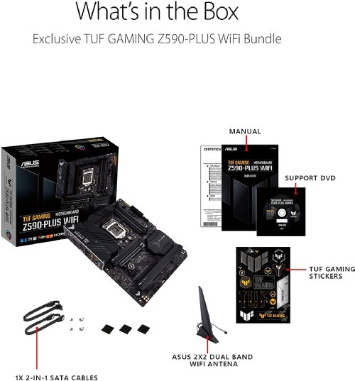 ASUS TUF Gaming Z590-Plus, LGA 1200 (Intel 11th/10th Gen) ATX gaming motherboard (PCIe 4.0, 3xM.2/NVMe SSD, 14+2 power stages, USB 3.2 gen 1 front panel Ty...