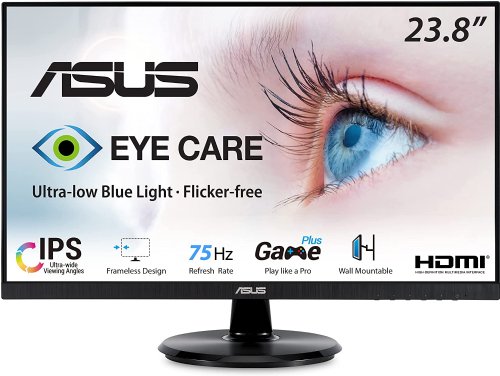 ASUS VA24DQ 23.8" Monitor, 1080P Full HD, 75Hz, IPS Monitor, Adaptive-Sync/FreeSync, Eye Care, HDMI DisplayPort VGA, Frameless, VESA Wall Mountable ...