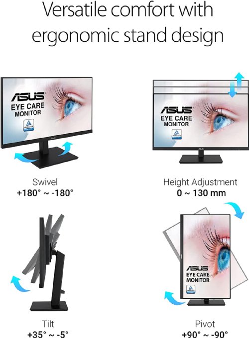 ASUS VA24DQSB Eye Care Monitor - 23.8 inch, Full HD, IPS, 75Hz, 178 / 178 , 0.2745mm, 250cd/m2, 1000:1, 16.7M, 5ms(GTG), DisplayPort 1.2 x 1, HDMI(v1.4) x 1, VGA x 1...