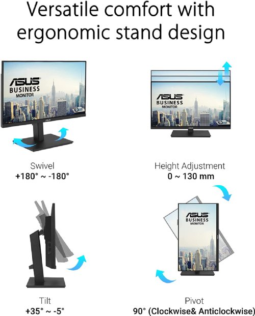 ASUS 23.8" 1080P Full HD IPS Monitor, 75Hz, Built-in Speakers, Eye Care, Low Blue Light, Flicker Free, VESA Mountable, Height Adjustment, Frameless, DisplayPort, HDMI, VGA...