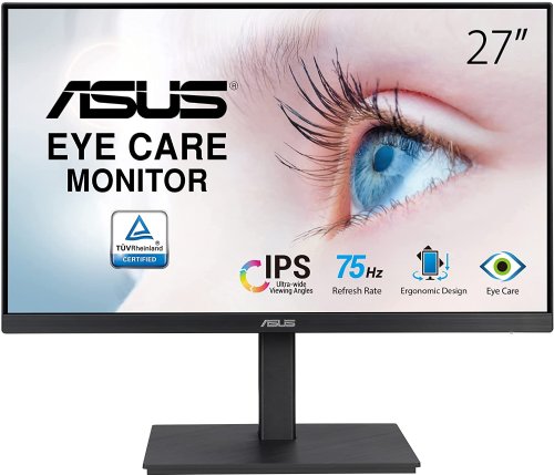 ASUS 27" 1080P Full HD IPS 75Hz Monitor, Adaptive-Sync, Speakers, Eye Care, Low Blue Light, Flicker Free, DisplayPort, HDMI, USB Hub, D-Sub...